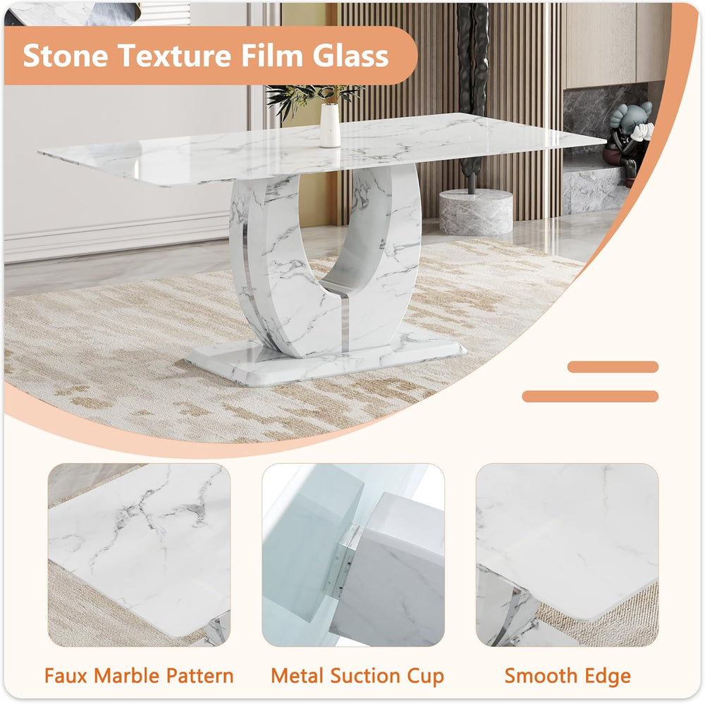 71" Faux Marble Dining Table, Modern Rectangular Kitchen Table with 0.4&...