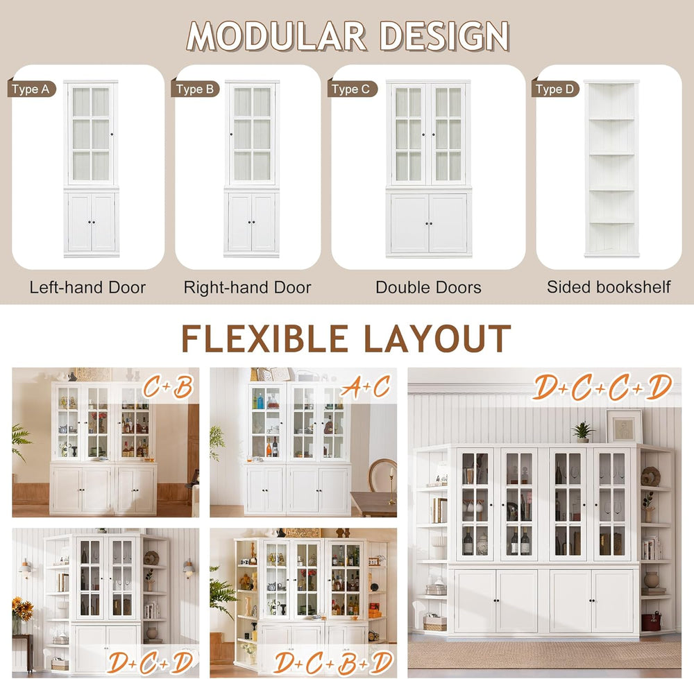 roomfitters 75.25'' Tall Pantry Cabinet with Glass Door, Farmhouse Hu...