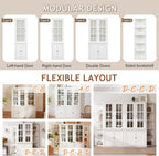 roomfitters 75.25'' Pantry Cabinets with Triangle Bookshelves, Retro Wall Storage Unit with Glass Doors for Living Room, White