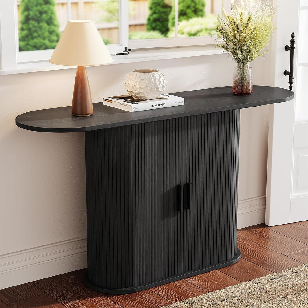 55 Inch Console Table with Storage, Fluted Entryway Tables with Sliding Doors...