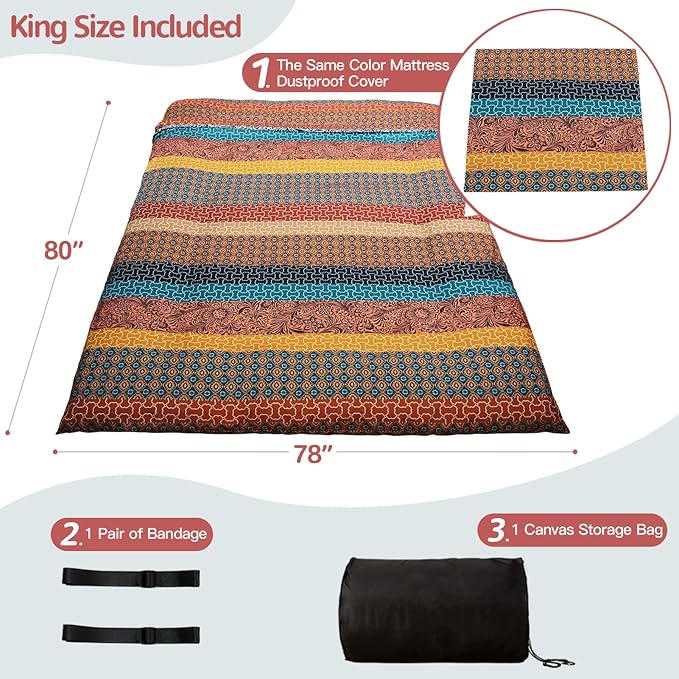 MAXYOYO Japanese Floor Mattress Futon Mattress, 4" Thicken Tatami Mat Sleeping Pad Foldable Roll Up Mat Boys Girls Dormitory Pad Kids Floor Lounger Pillow Bed, Charcoal Grey, Queen Size