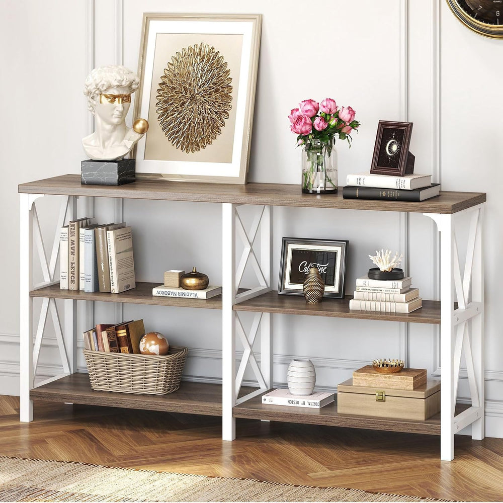 IBF Industrial Console Tables for Entryway, White and Rustic Oak, 63 in | Far...