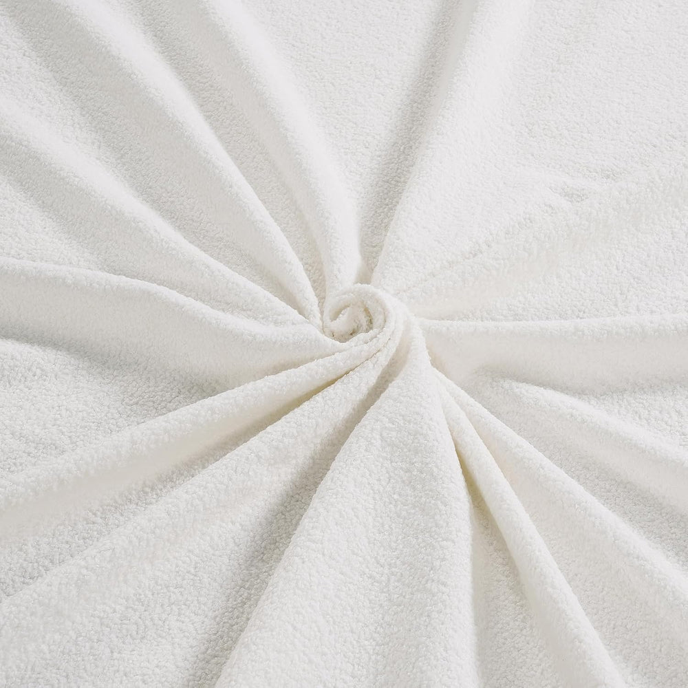 Peanu Queen Boucle Bed Frame, Petal Headboard, Ambient Light, White