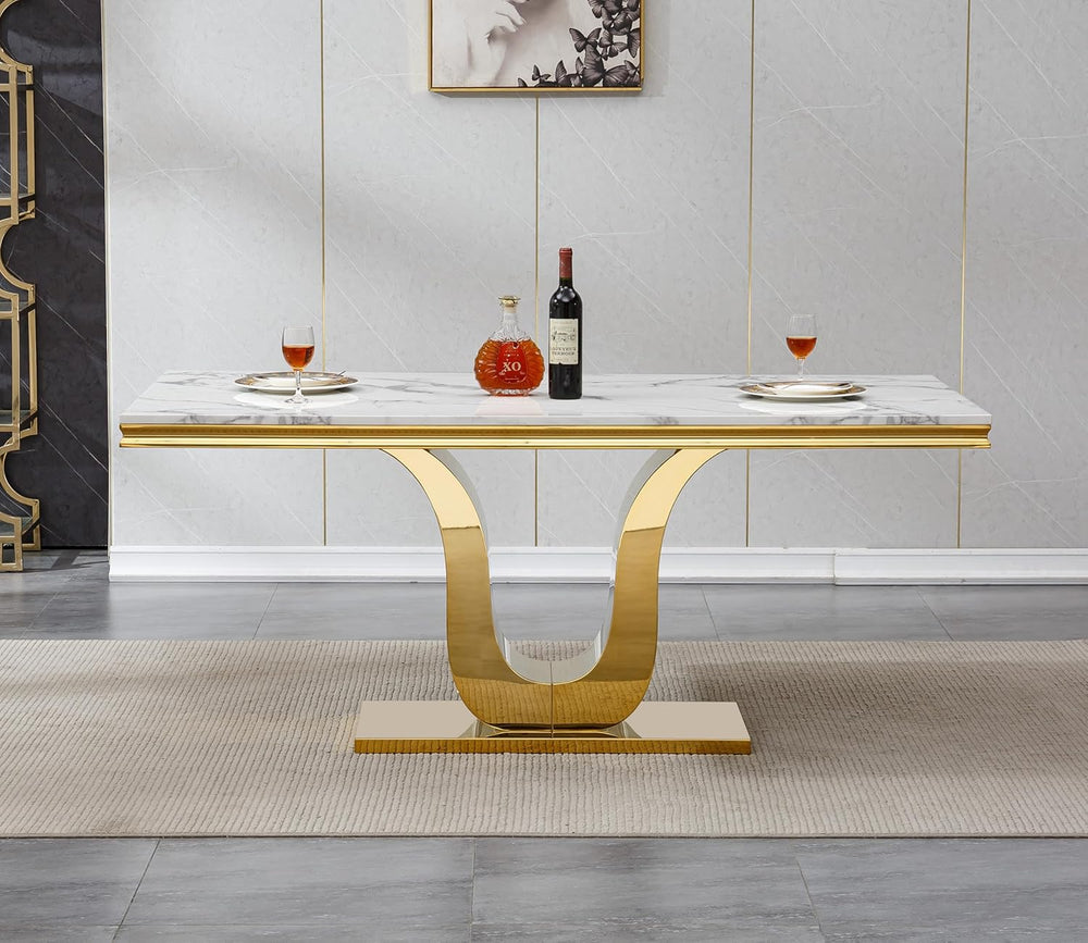 SSLine 68'' Marble Dining Table,Luxury Rectangular Kitchen Dining Roo...