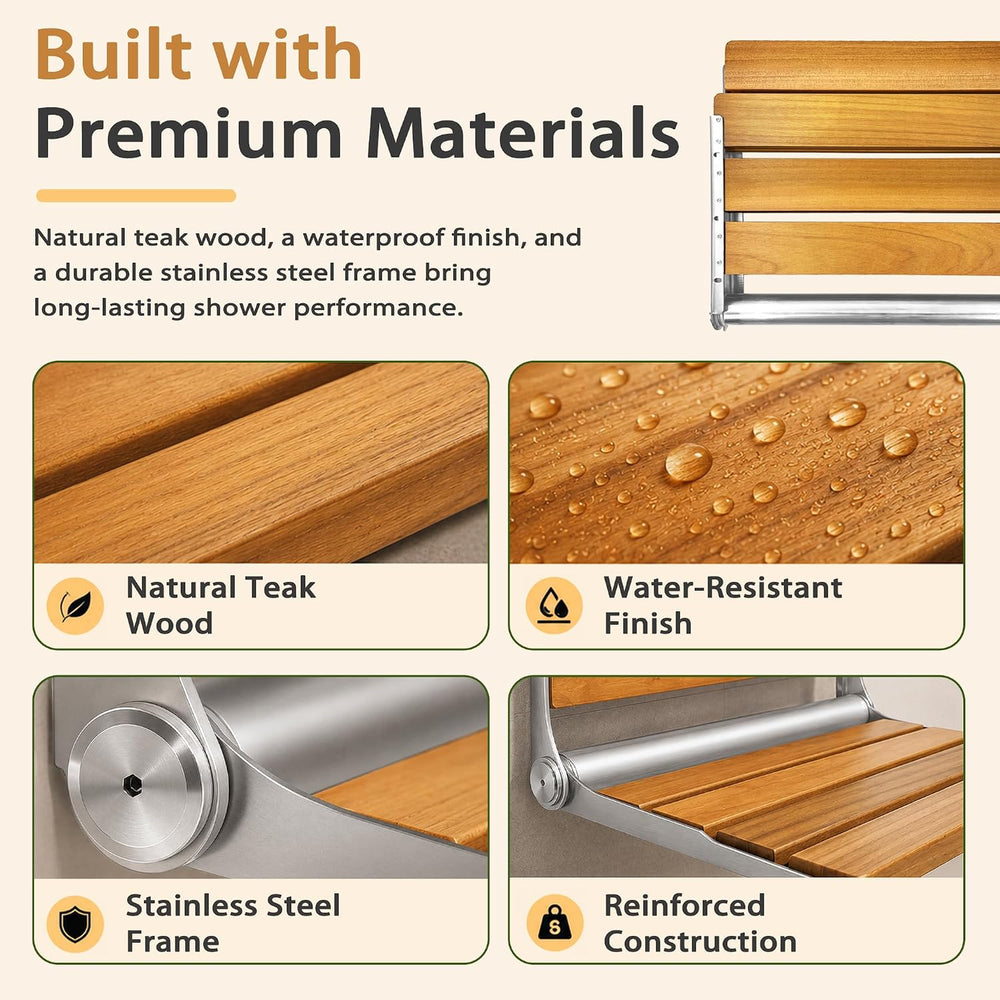 Folding Shower Seat Teak, Bath Safety Furniture Stainless Steel, Shower Seats...