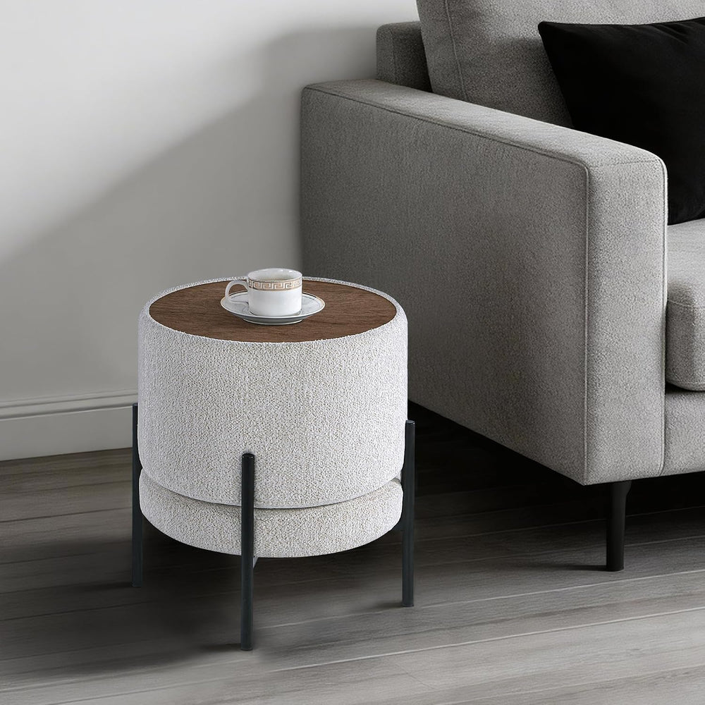 Get Set Style Multifunctional Ottoman with Side Table, Soft Round Footrest St...
