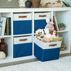 OrganiHaus 12" x 12" x 12" Fabric Cube Storage Bins - Set of 4, Cube Fabric Organizer Bins with Vegan Handles, Kallax Storage Cubes, 12 Inch Cubic Baskets for Shelves - Navy Blue
