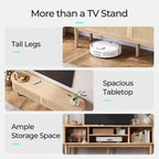 LINSY HOME 70" Fluted TV Stand for TVs up to 80 Inch, Mid Century Modern Entertainment Center with Storage Cabinet and Sliding Doors, Farmhouse Wood Media TV Console for Living Room, Bedroom, Oak