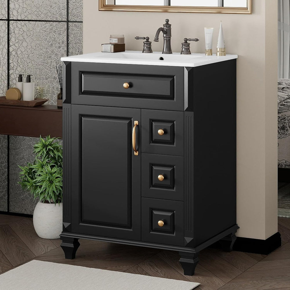 JIVOIT 24 Inch Bathroom Vanity with Ceramic Sink Top, Solid Wood & MDF Va...