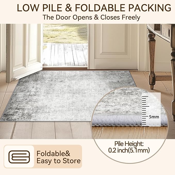 Washable Area Rugs 6ft Non-Slip Modern Abstract Soft for Living Room Entryway Bedroom Nursery, Print Pattern, Gray White Grey