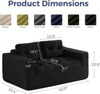 MAXYOYO 63" Loveseat Sofa Couch for Small Spaces, Upholstered Boneless Cloud Couch for Apartment Bedroom, 2-Seater Love Seat Floor Modern Sofa with Pillows, No Assembly Required, Black
