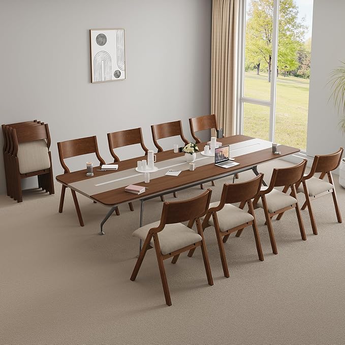 Ball & Cast Modern Folding Chairs Upholstered Kitchen Dining Chair Seating Set of 2, Walnut
