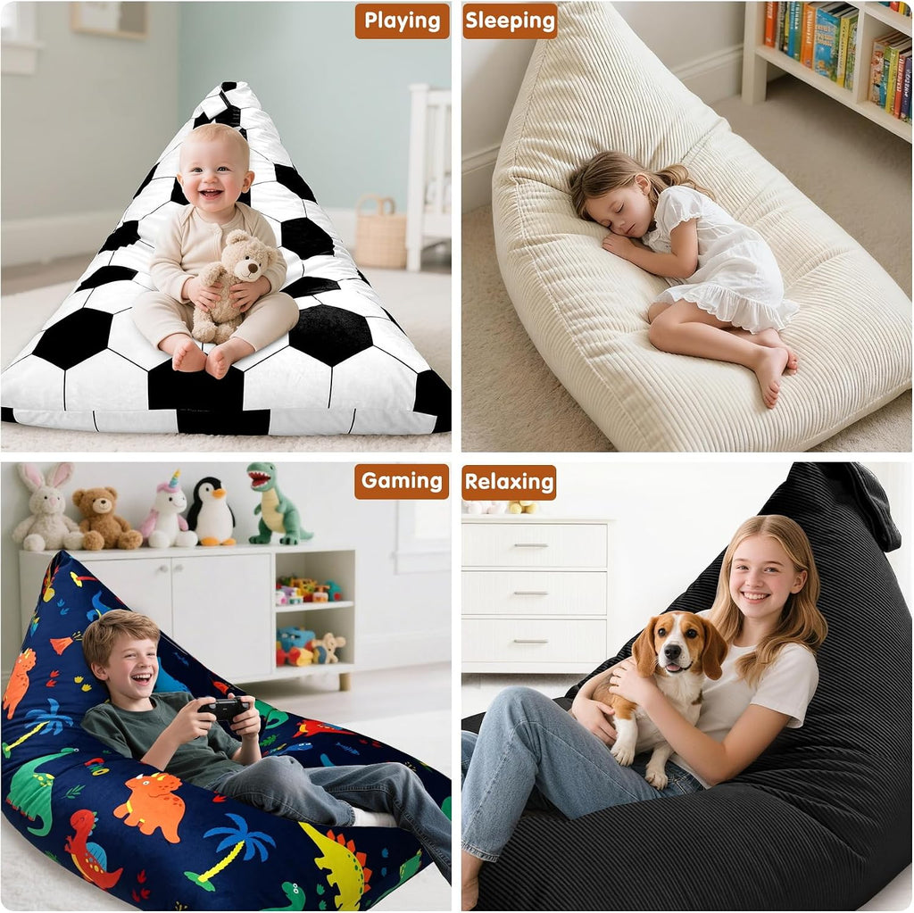 Jorbest Dinosaur Bean Bag Chair for Kids, 2.5FT Beanbag Kids Bean Bag Chairs with Memory Foam Filled and Removable Velvet Cover for Boys Girls, Soft Sofa Bean Bag Couch with Filler for Reading, Large