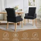 Fabric Dining Chair with Arms, Upholstered Tufted High Back Dining Room Chairs, Accent Armchair with Solid Wood Leg and Nailhead Trim, Kitchen Dining Living Room, Black