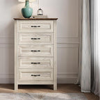 LINSY HOME Tall Dresser for Bedroom with 5 Drawers, 45" Tall Dressers & Chests of Drawers, Modern Farmhouse Large Vertical Dresser with Wood Legs for Bedroom, Closet, Living Room, Hallway, Beige