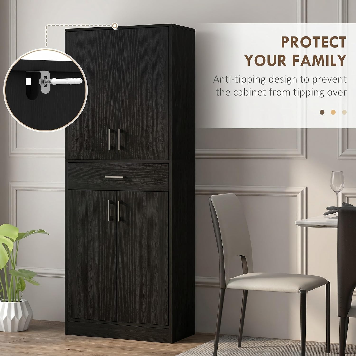HOMCOM 71" Kitchen Pantry Cabinet with Adjustable Shelf and Drawer, Freestanding Tall Storage Cabinet with Double Doors, Distressed Black