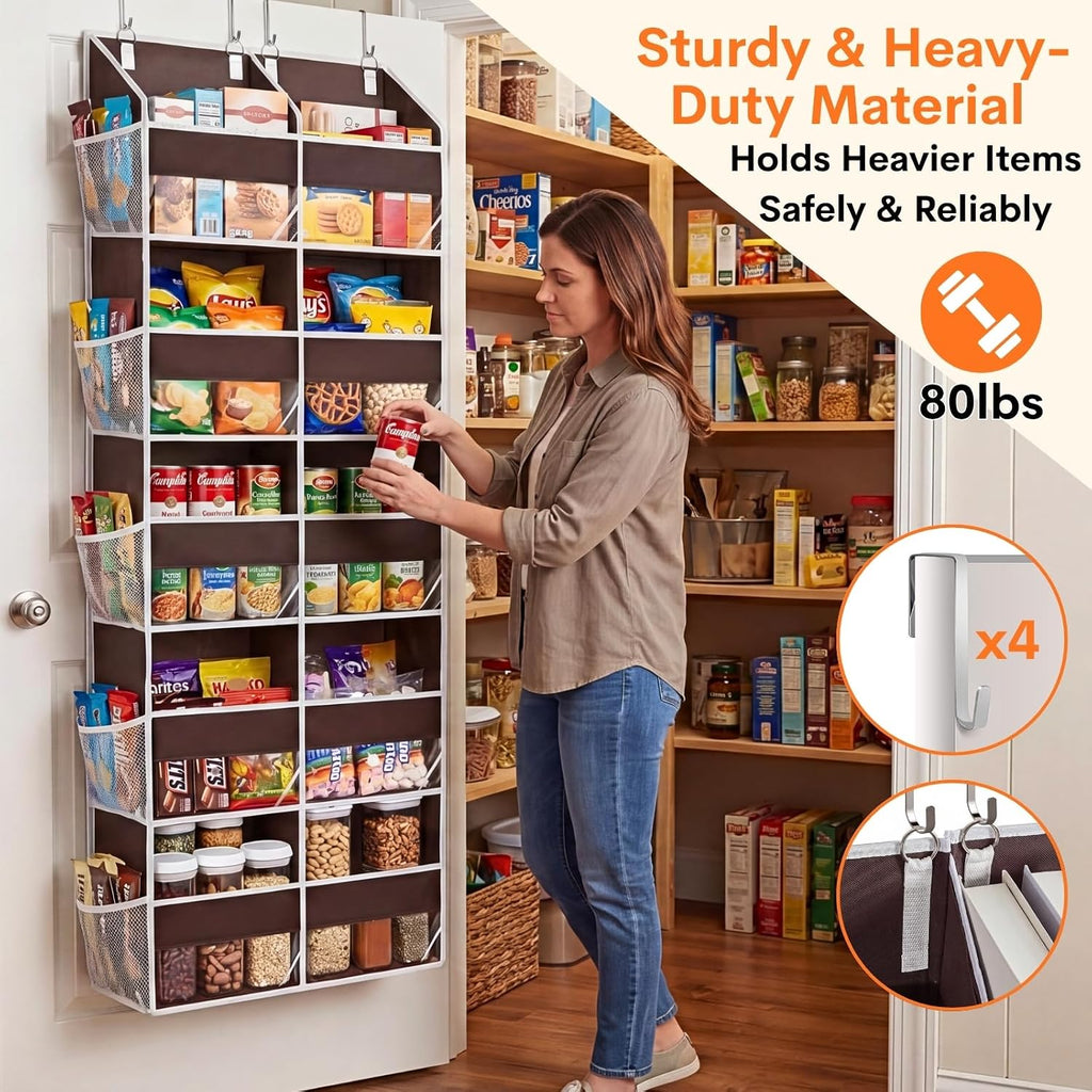 Over the Door Organizer 5 Tiers, Extra Large Behind Door Storage of 10 Compartments, 80 lbs Weight Capacity Over Door Organizer, Door Hanging Organizer for Closet, Diaper Organizer (Brown)