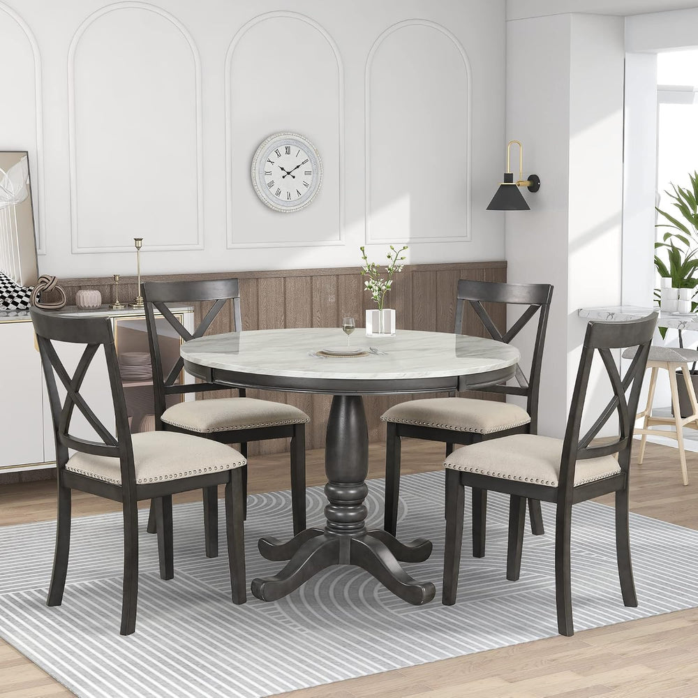 Merax 5 Piece Dining Table Set for 4, Solid Wood Kitchen Table Set with 4 Uph...