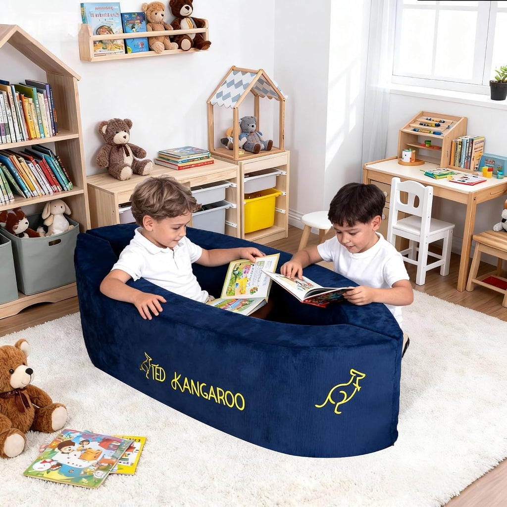 TED KANGAROO Sensory Chair for Kids — Sensory Soft Canoe for Children – Deluxe Adjustable Compression Peapod Foam Dark Blue