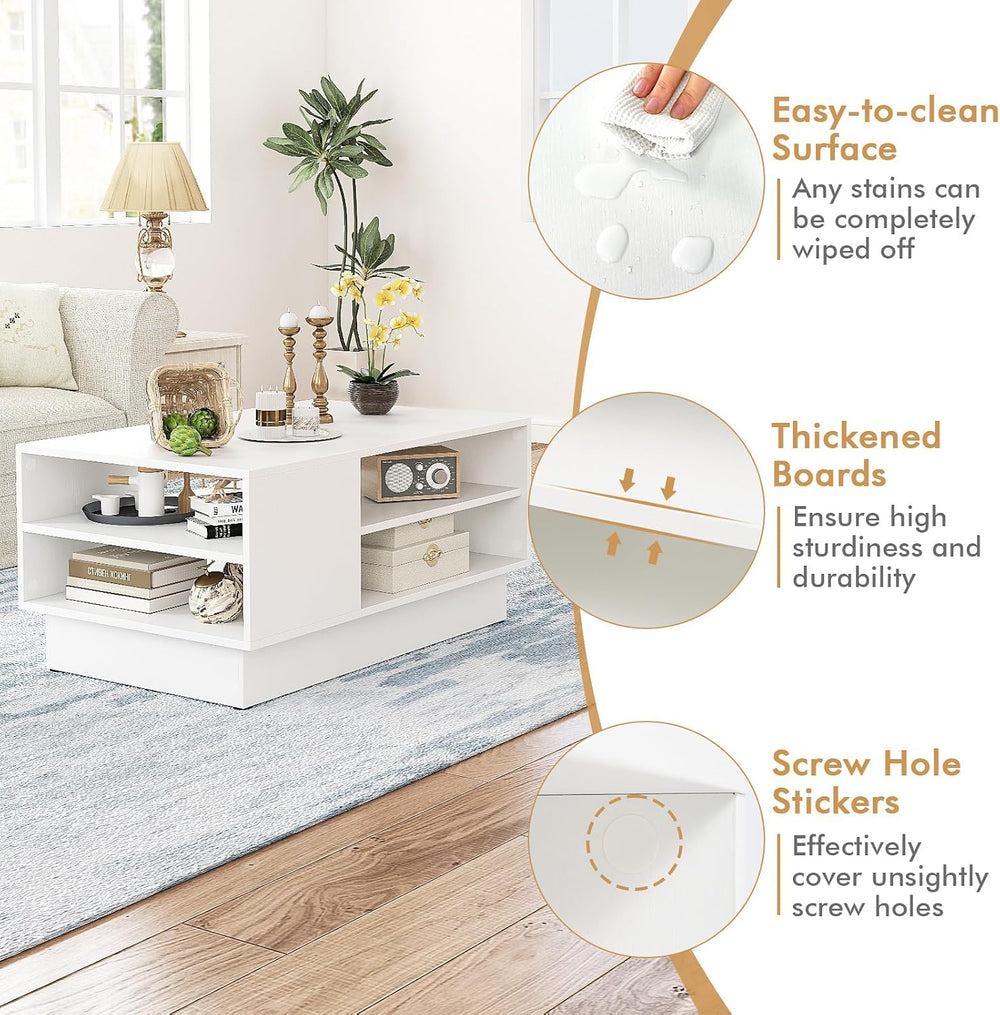 GIANTEX Coffee Table with Storage, 2-Tier Centet Table, White