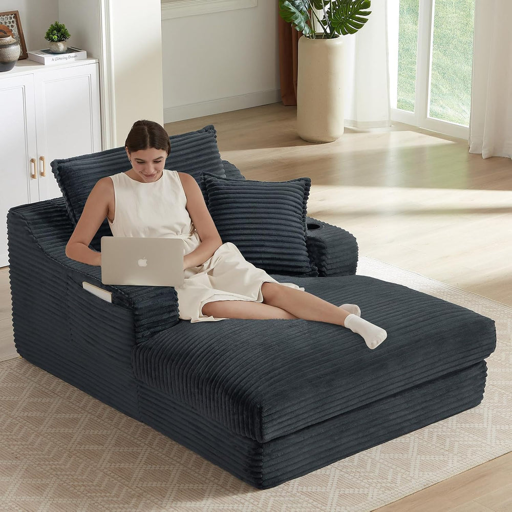 47.2"Oversized Chaise Lounge Chair Indoor,Corduroy Reading Chair with Cu...