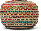 · REDEARTH · Braided Jute Cotton Pouf - Circular Boho Ottoman - Multi | Jute with Cotton Pouf, 19.5"x19.5"x14"; Braided Boho Pouffe, Doubles as Foot Rest for Living Room, Patio, Outdoor, Bedroom