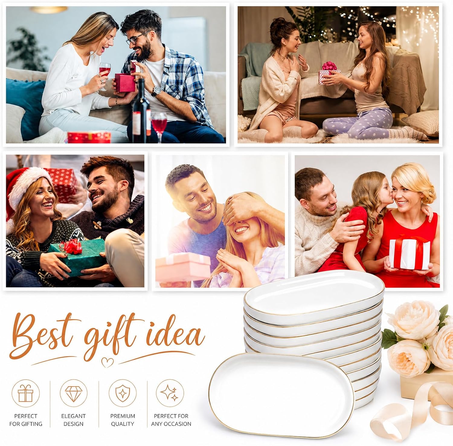 Shappy 12 Pcs Ceramic Jewelry Tray 7 x 4 in Oval Shape | Ring Dish Bulk Decorative Trinket Dish for Bridal Christmas Birthdays Gifts
