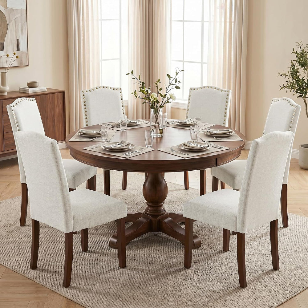 Upholstered Dining Chair Set of 6, Farmhouse Fabric Kitchen Chair | Modern, P...