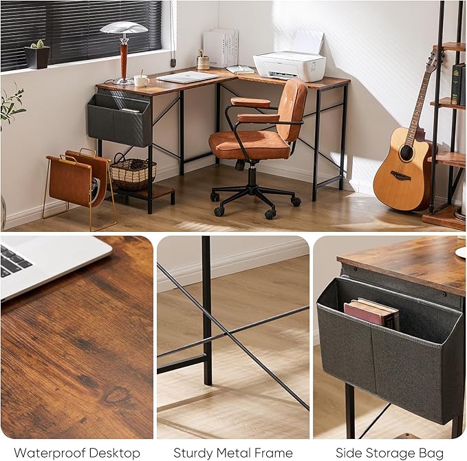 Sweetcrispy L Shaped Desk - Computer Corner Gaming PC Table with CPU Stand Side Bag for Home Office Dorm Sturdy Writing Workstation