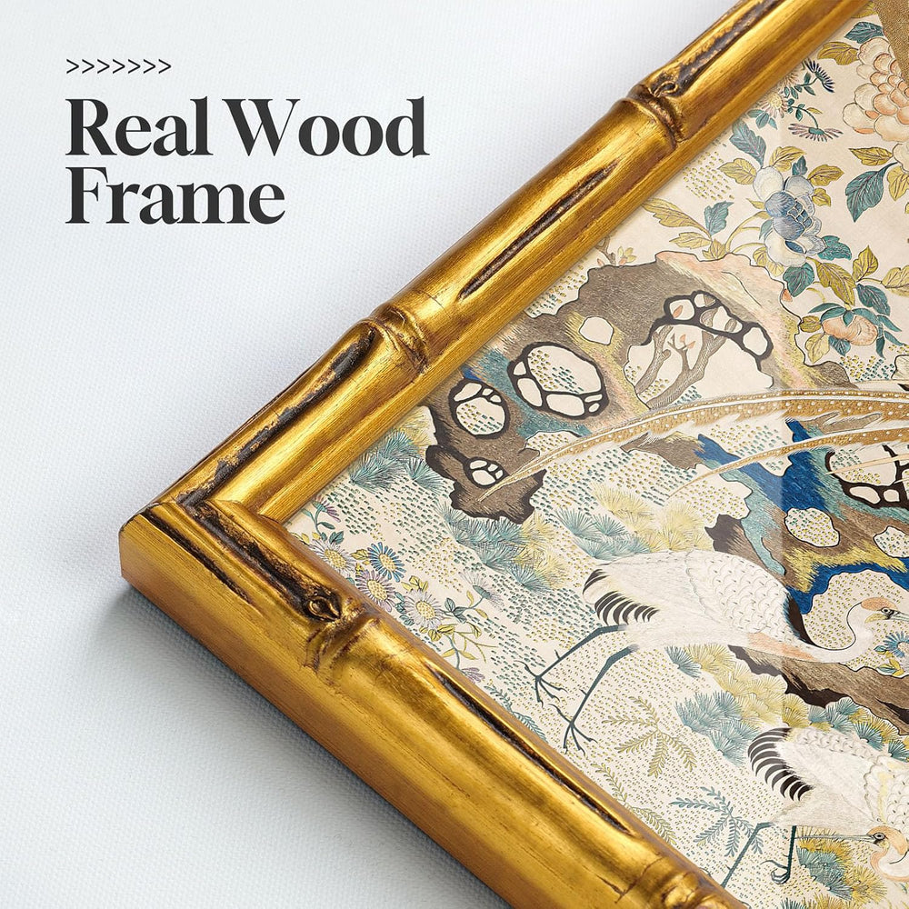 Large Vintage Gold Framed Chinoiserie Wall Art for Living Room, 60x30 Inch