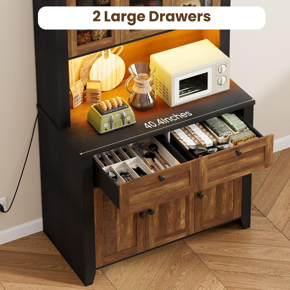Garvee 66" Tall Pantry Cabinet with LED Lights & Charging Station, K...