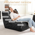 Hobestluk Giant Bean Bag Chair Lazy Floor Sofa, Memory Foam Fireside Sofa for Adults, Big Beanbag Faux Leather Armless Chair for Living Room Bedroom Dorm Office (Black, Single)