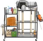 TORACK Garden Tool Organizer with Wheels, Rakes Shovels Yard Tools Stand for Garage, Shed, Garden, Indoor/Outdoor Long-Handled Tools Cart