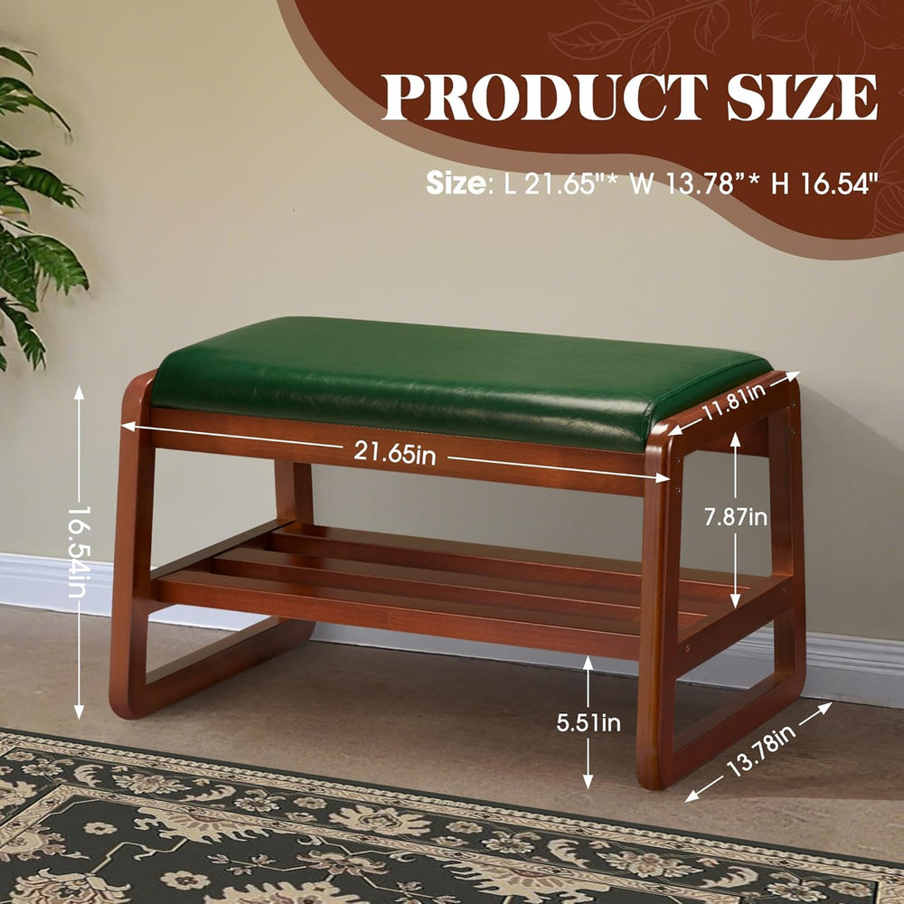 HABUTWAY Solid Wood Shoe Rack, Entryway Shoe Bench with Cushion, 2 Tier Shoes...