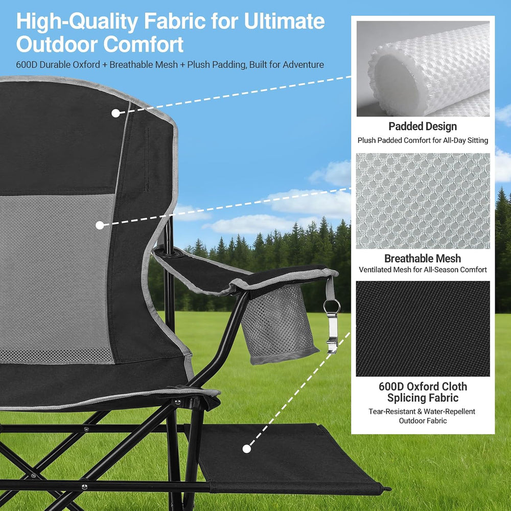 XGEAR 2-Pack Camping Chairs 350LBS Heavy Duty Folding Chair with Side Table |...