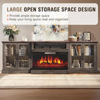 98" Farmhouse TV Stand with 36" Fireplace for Living Room,Media Entertainment Center with Adjustable Shelves and Large Storage Cabinets, TVs up to 100", Gray