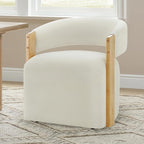 Upholstered Dining Chairs Set of 2, Barrel Modern Dining Room Chairs with Casters, Kitchen Side Wooden Armchair with Fabric Cushion Seat for Bedroom, Livingroom, Reading Room, Beige, 2 Boxs