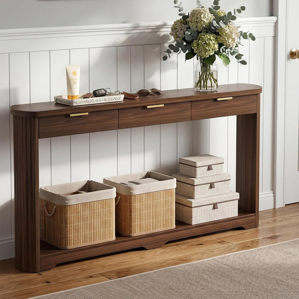 70'' Long Console Table with 3 Drawers, Fluted Entrytable Table with ...