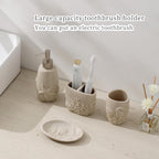 Bathroom Accessories Set, 4 PCS Bathroom Accessory Sets with Soap Dispenser, Toothbrush Holder, Tumbler, Soap Dish, Bathroom Countertop Organizer, Sea Bathroom Decor (Beige)
