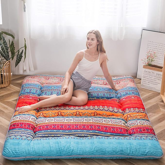MAXYOYO Japanese Floor Mattress Futon Mattress, 4" Thicken Tatami Mat Sleeping Pad Foldable Roll Up Mat Boys Girls Dormitory Pad Kids Floor Lounger Pillow Bed, Charcoal Grey, Queen Size