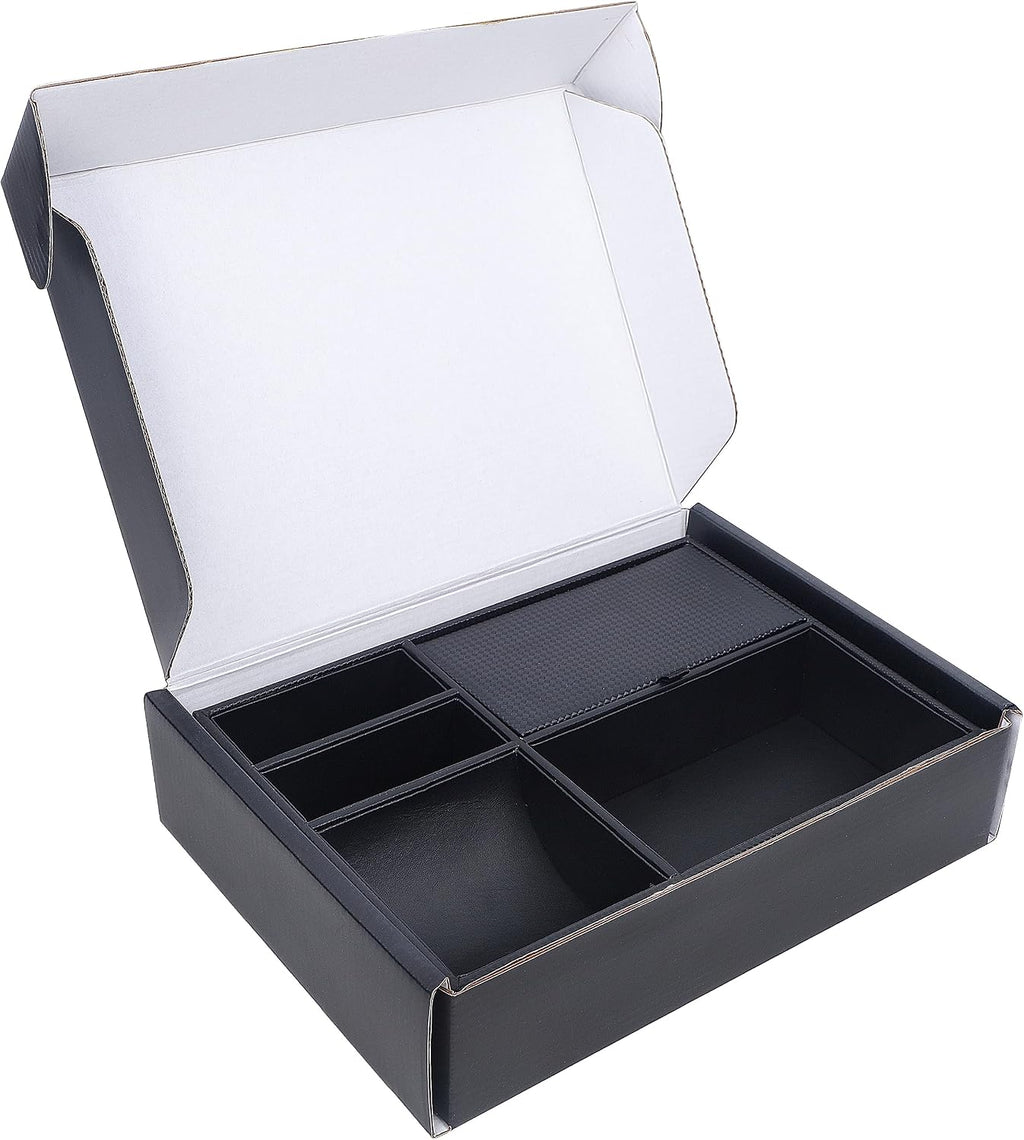 Zcaukya Men's Valet Tray, Jewelry Box Nightstand Organizer with 5 Compartments for Phone Keys Wallet Watch Glasses, Faux Leather Dresser Entryway Catchall Holder for Father's Day Gift (Black)