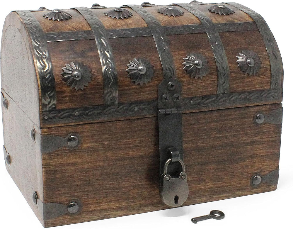 Nautical Cove Keepsake Wooden Treasure Chest with Antique Jewelry Lock and Ke...
