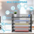 A4/Legal/Letter Size，5 Tier Mesh Letter Tray File Organizer,15.2 x 9.5 x 13.4 inches,Office File Folder Holder,Space Saving,Black