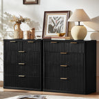 LEYAOYAO Fluted 5 Drawers Dresser for Bedroom, 34" Tall Modern Chest of Drawers with Metal Handle, Curved Profile Design,Black Wood Drawer Organizer for Bedroom, Living Room, Hallway, Entryway