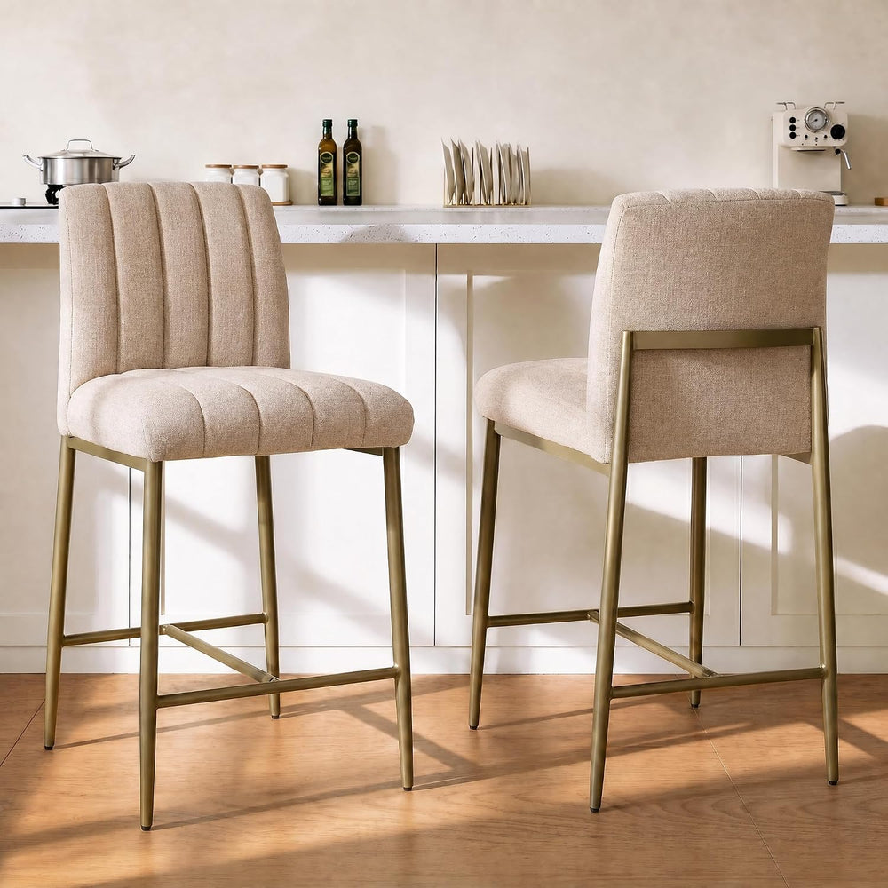GrandNoor Comfortable Bar Stools Set of 2, 26” Thick Upholstered Counter Heig...