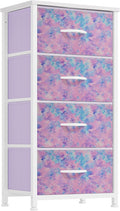 DWVO Dresser with 4 Drawers - Storage Tower Unit, Dresser for Bedroom, Living Room, Closets - Sturdy Steel Frame, Wooden Top & Easy Pull Fabric Bins, Purple