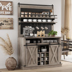 GarveeHome Bar Cabinet 75 in Tall Coffee Hutch Large Kitchens Hutch Farmhouse Coffee Bar Cabinet Cupboard with Sliding Barn Door (Gray)