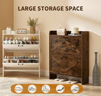 Shoe Storage Cabinet with 2 Flip Drawers, Freestanding Shoe Cabinet Organizer with Metal Flip Frame for Entryway, Hallway, Foyer, White