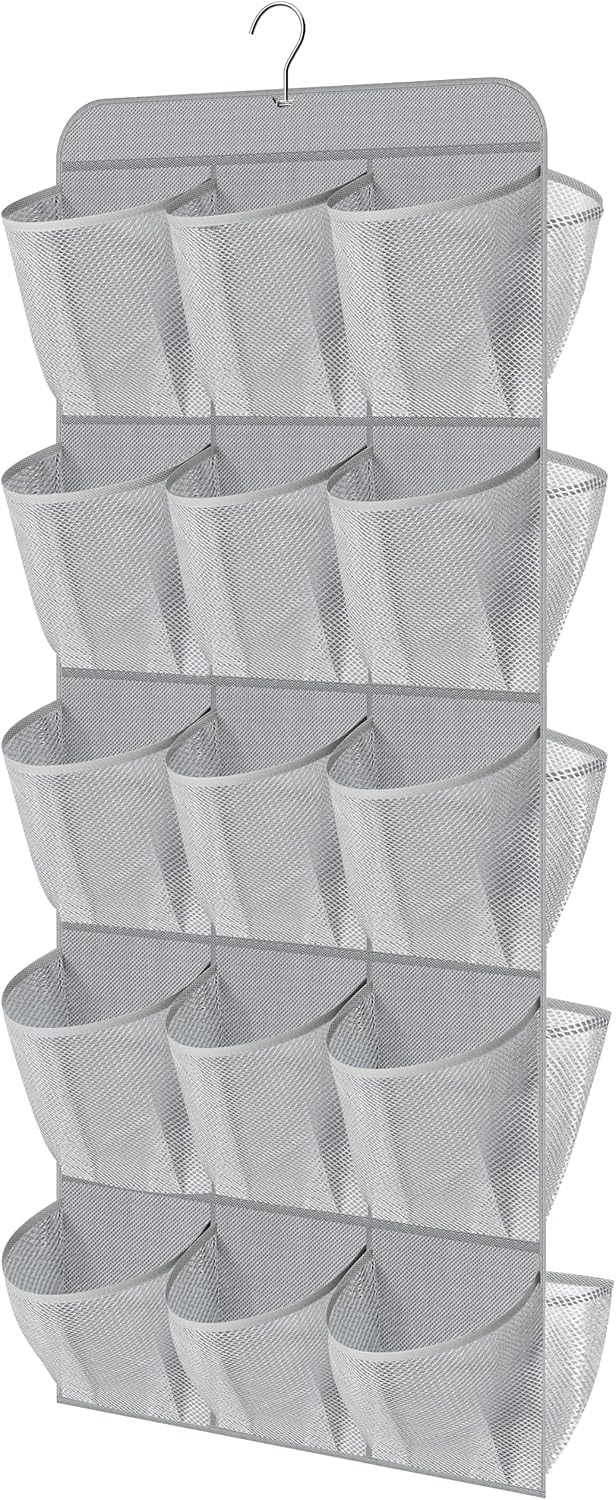 MISSLO 30 Large Pockets Dual Sided Hanging Shoe Organizer for Closet with Rotating Hanger Hanging Shoe Shelves, Grey