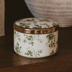 Sweet Water Decor Green Delft Round Trinket Box, Jewelry Storage for Bathroom Counter or Nightstand, Ring Holder for Bridal Shower, Wedding, or Home, Elegant Jewelry Holder & Organizer for Women